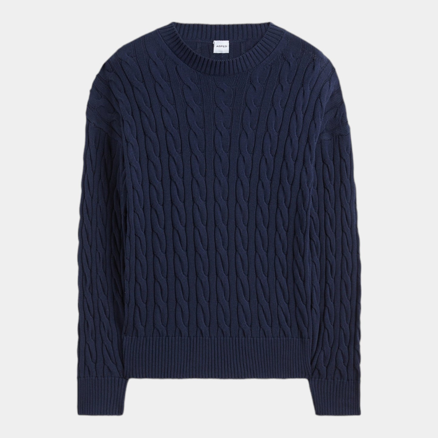 ASPESI Aspesi Maglia Girocollo in cotone con treccia - Blu - Hubert Humangoods