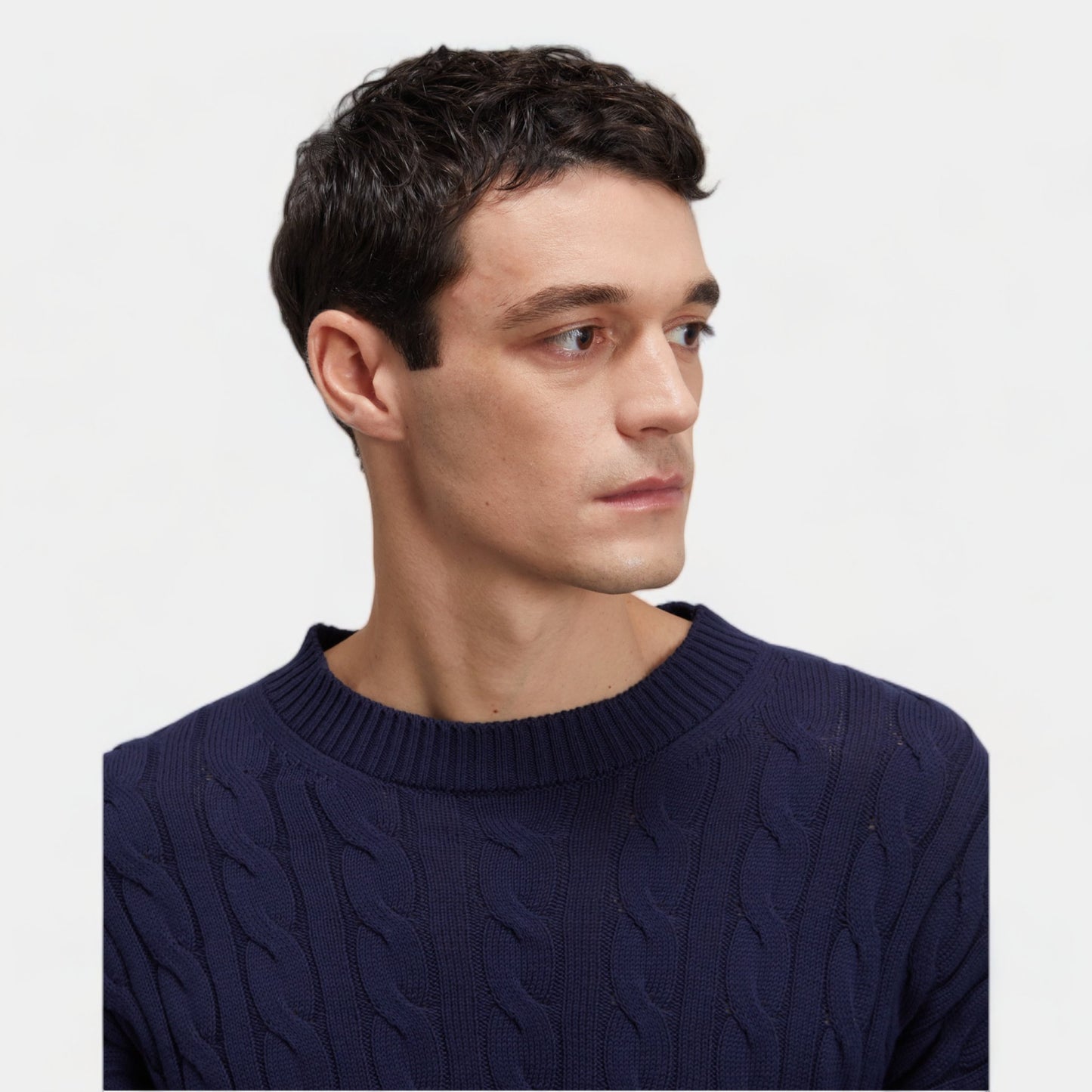 ASPESI Aspesi Maglia Girocollo in cotone con treccia - Blu - Hubert Humangoods