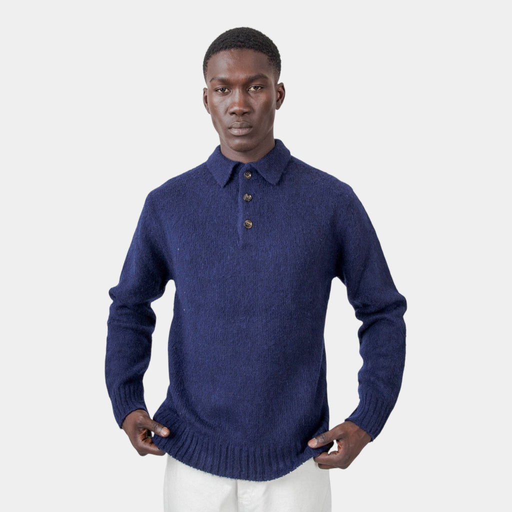 Aspesi Maglia Polo in lana grattata - Blu