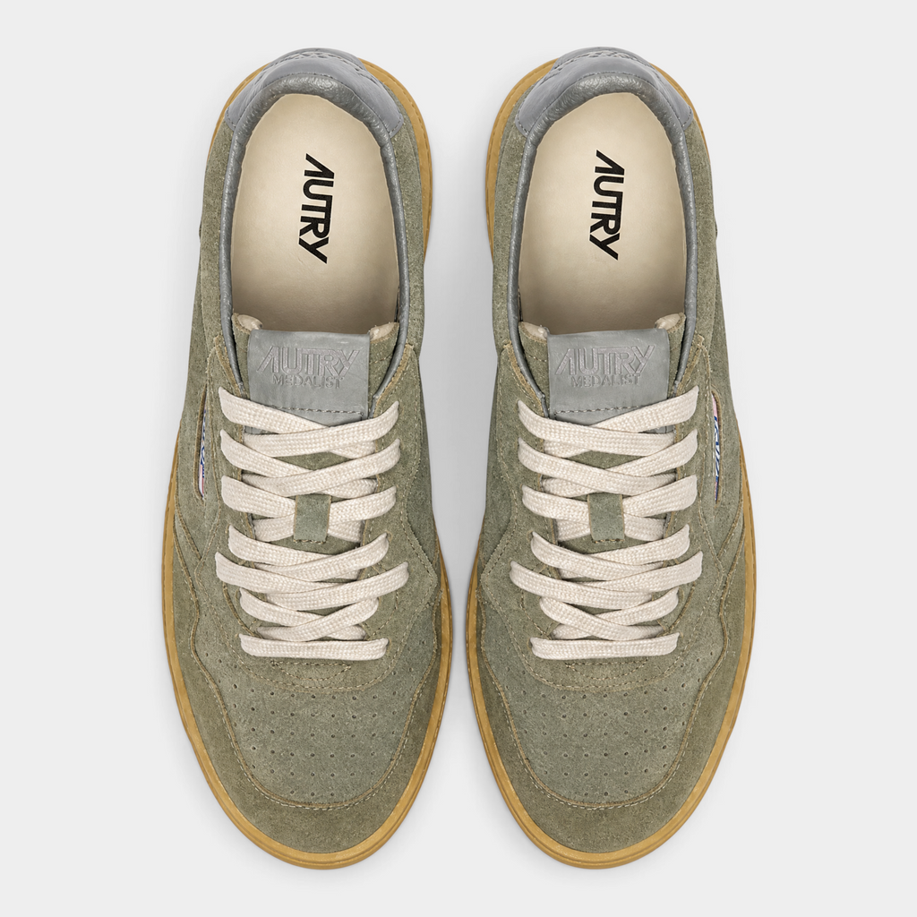 Autry Sneakers Medalist in suede e suila in crêpe - Verde fumo