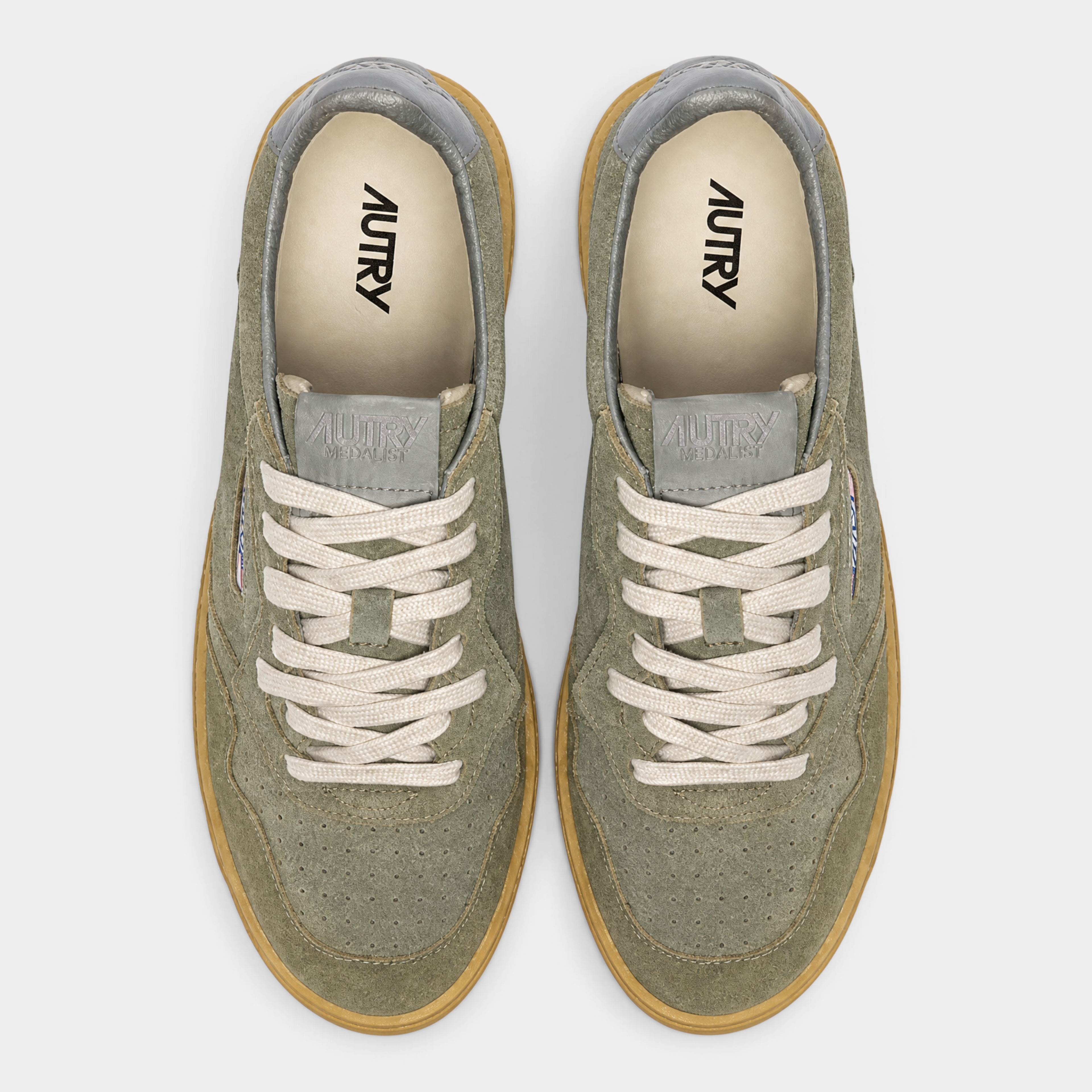 Autry Sneakers Medalist in suede e suila in crêpe - Verde fumo