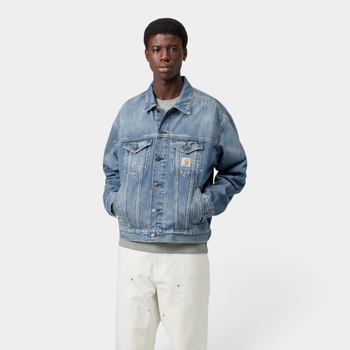 Carhartt Wip Giubbino Helston destroy splatter - Denim lavato