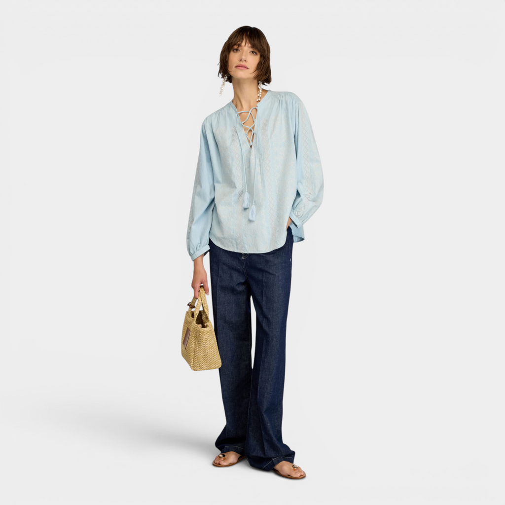 Semicouture Blusa Zillah con ricami - Azzurro