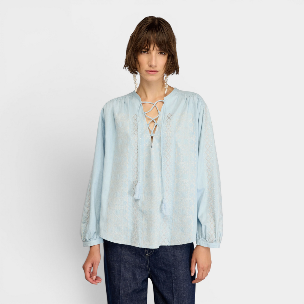 Semicouture Blusa Zillah con ricami - Azzurro