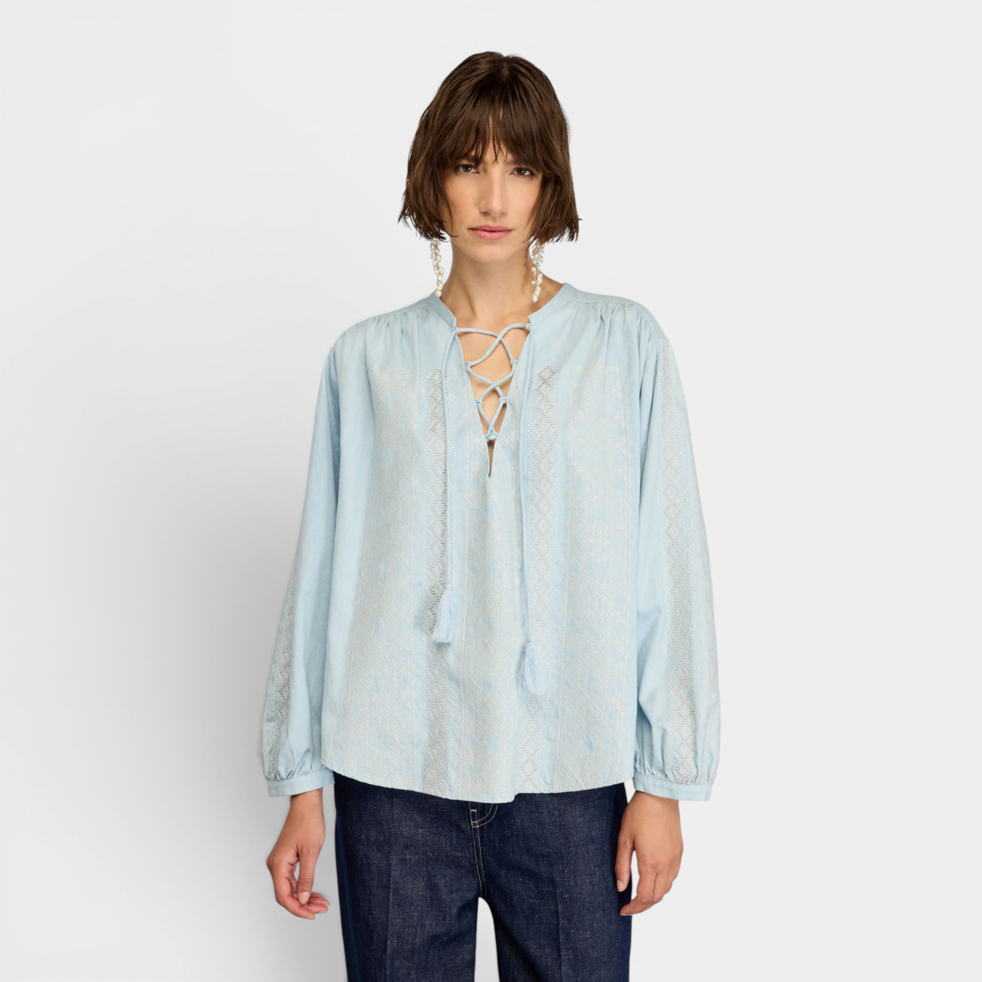 Semicouture Blusa Zillah con ricami - Azzurro