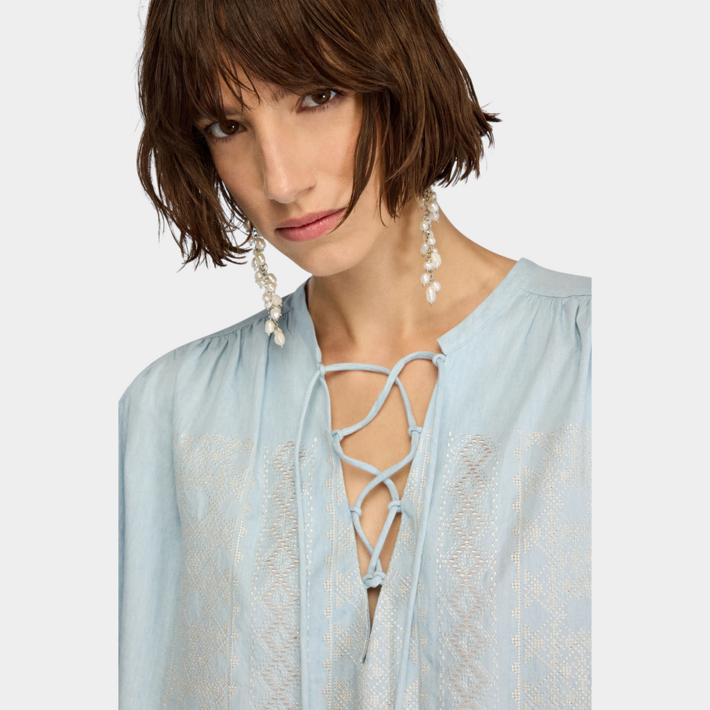 Semicouture Blusa Zillah con ricami - Azzurro