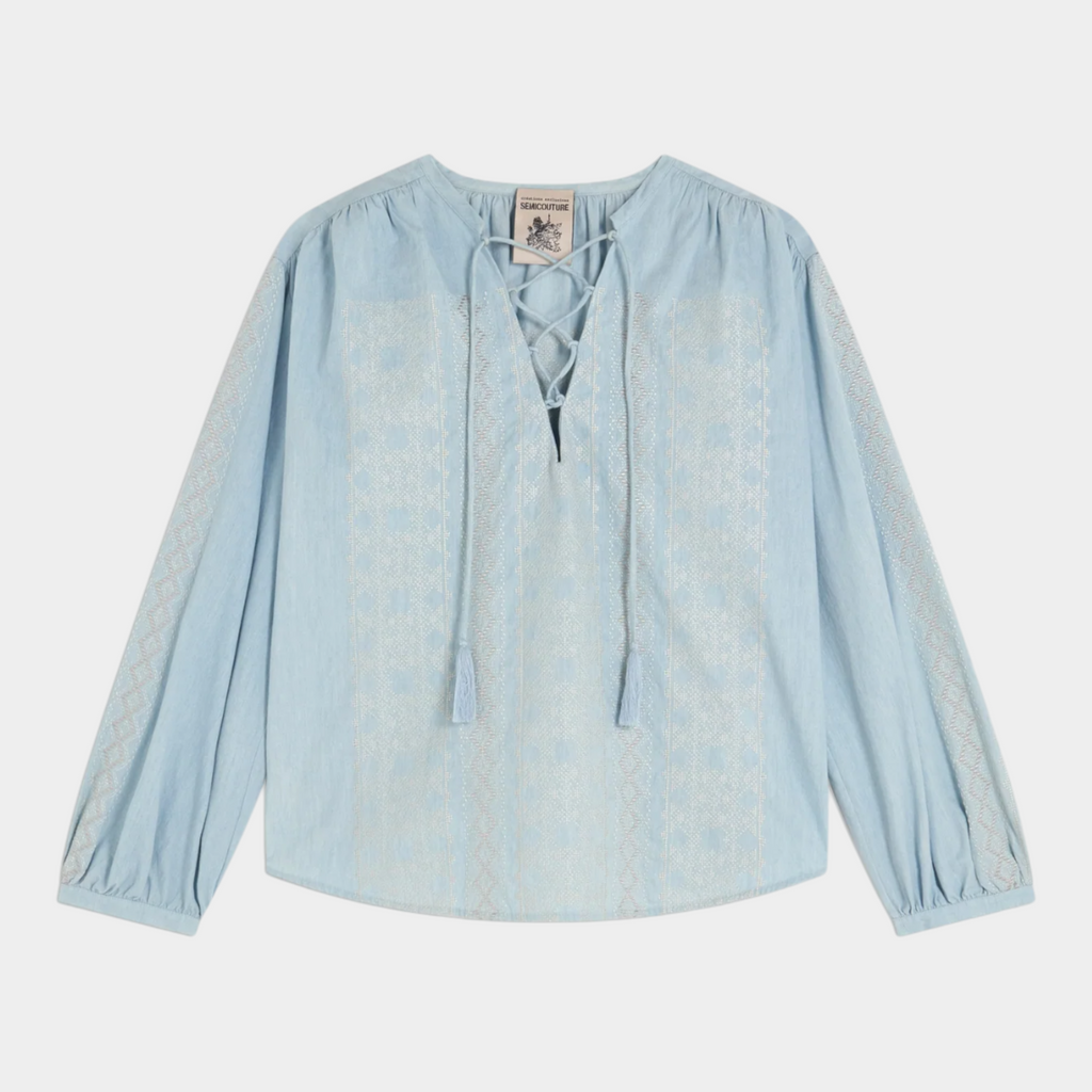 Semicouture Blusa Zillah con ricami - Azzurro