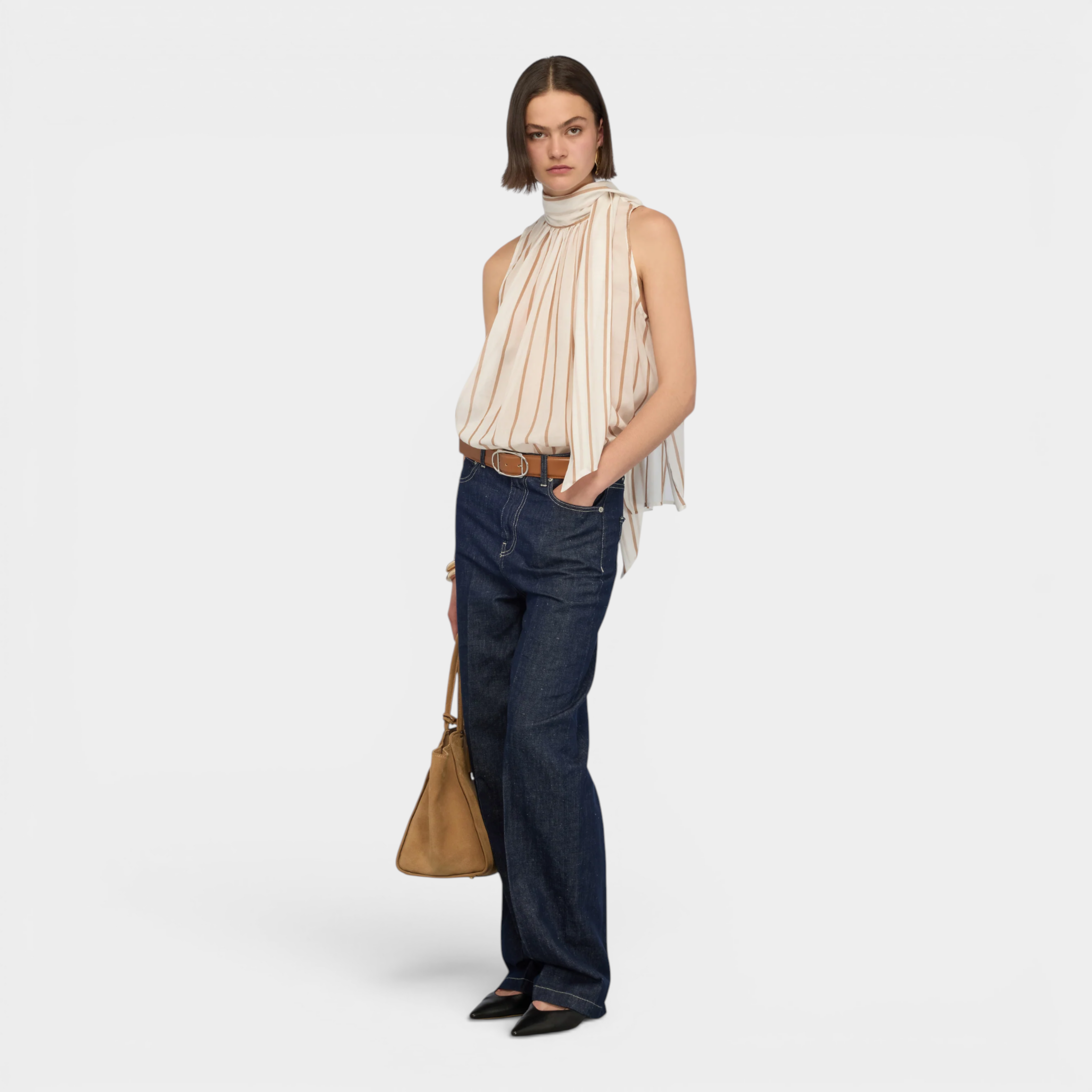 Semicouture Top a righe Jana - Bianco/Marrone