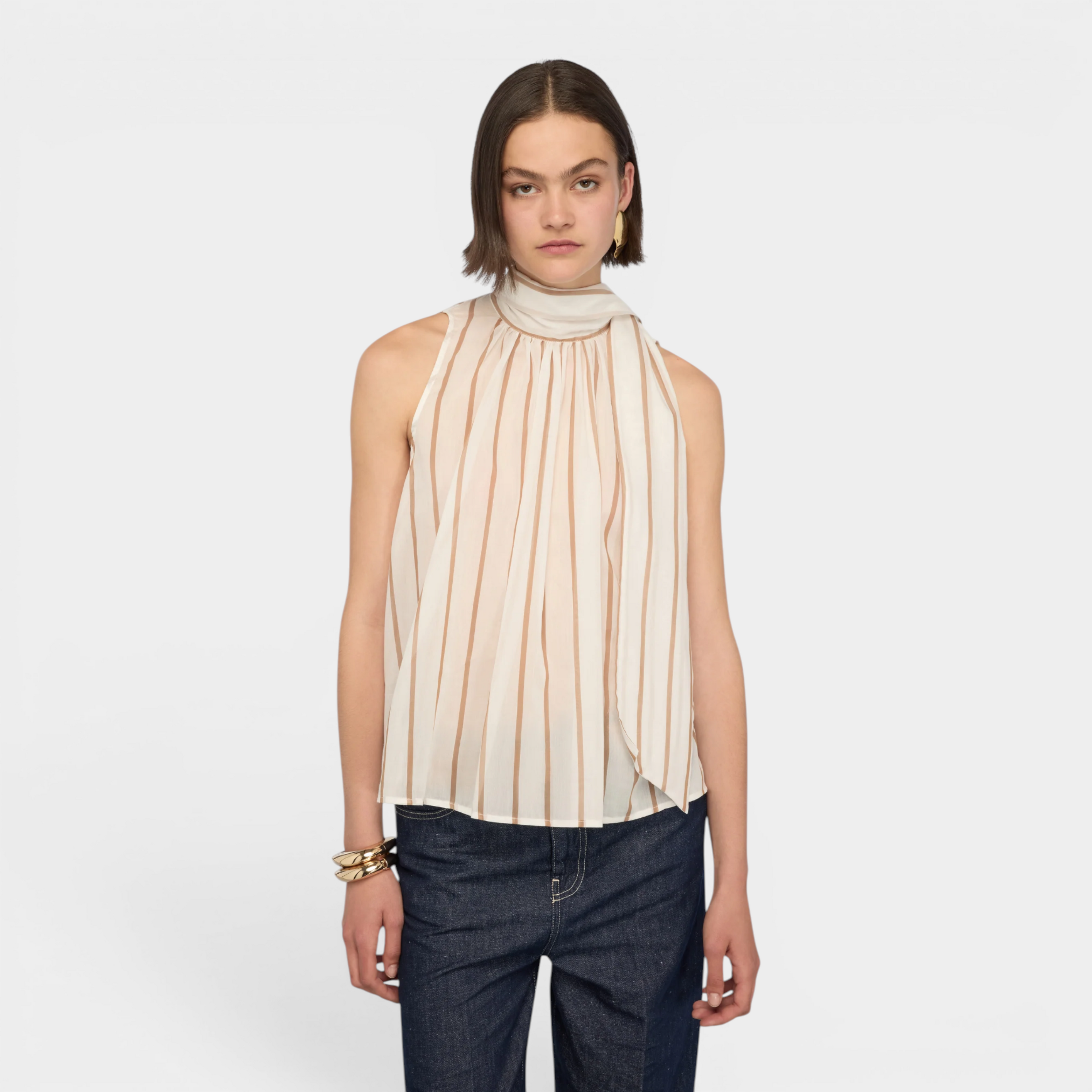 Semicouture Top a righe Jana - Bianco/Marrone