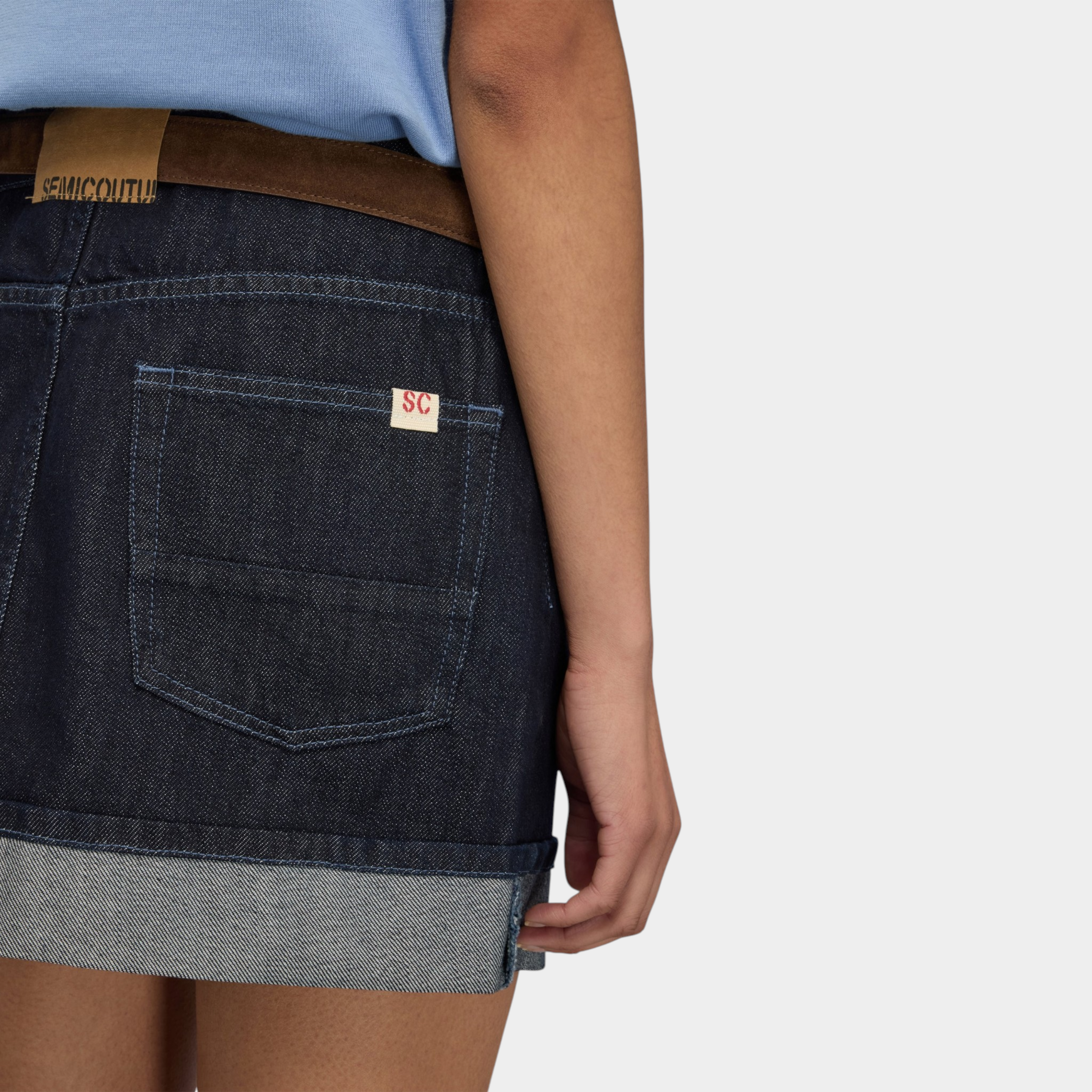 Semicouture Minigonna Floriane con risvolto - Denim scuro