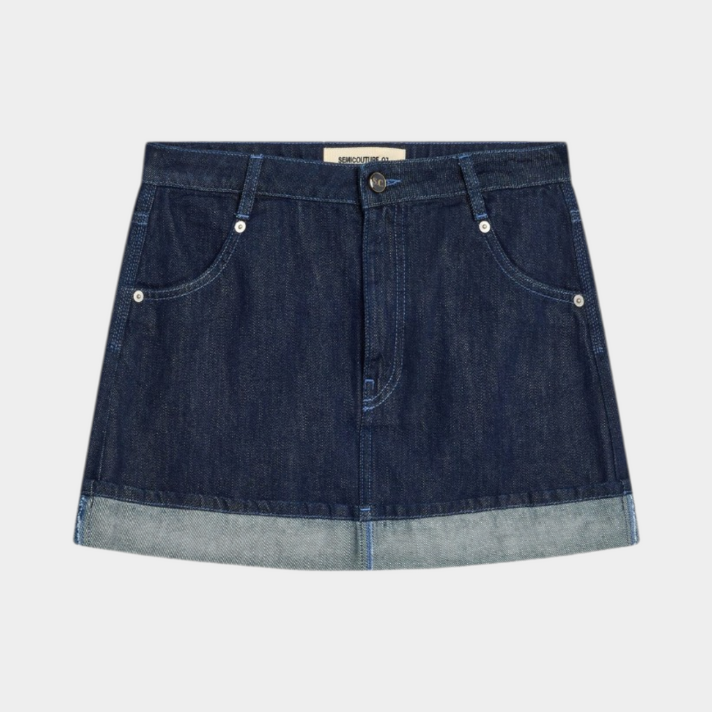 Semicouture Minigonna Floriane con risvolto - Denim scuro