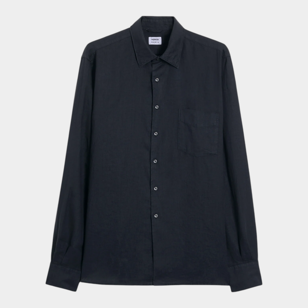Aspesi Camicia Sedici in lino con taschino - BLu