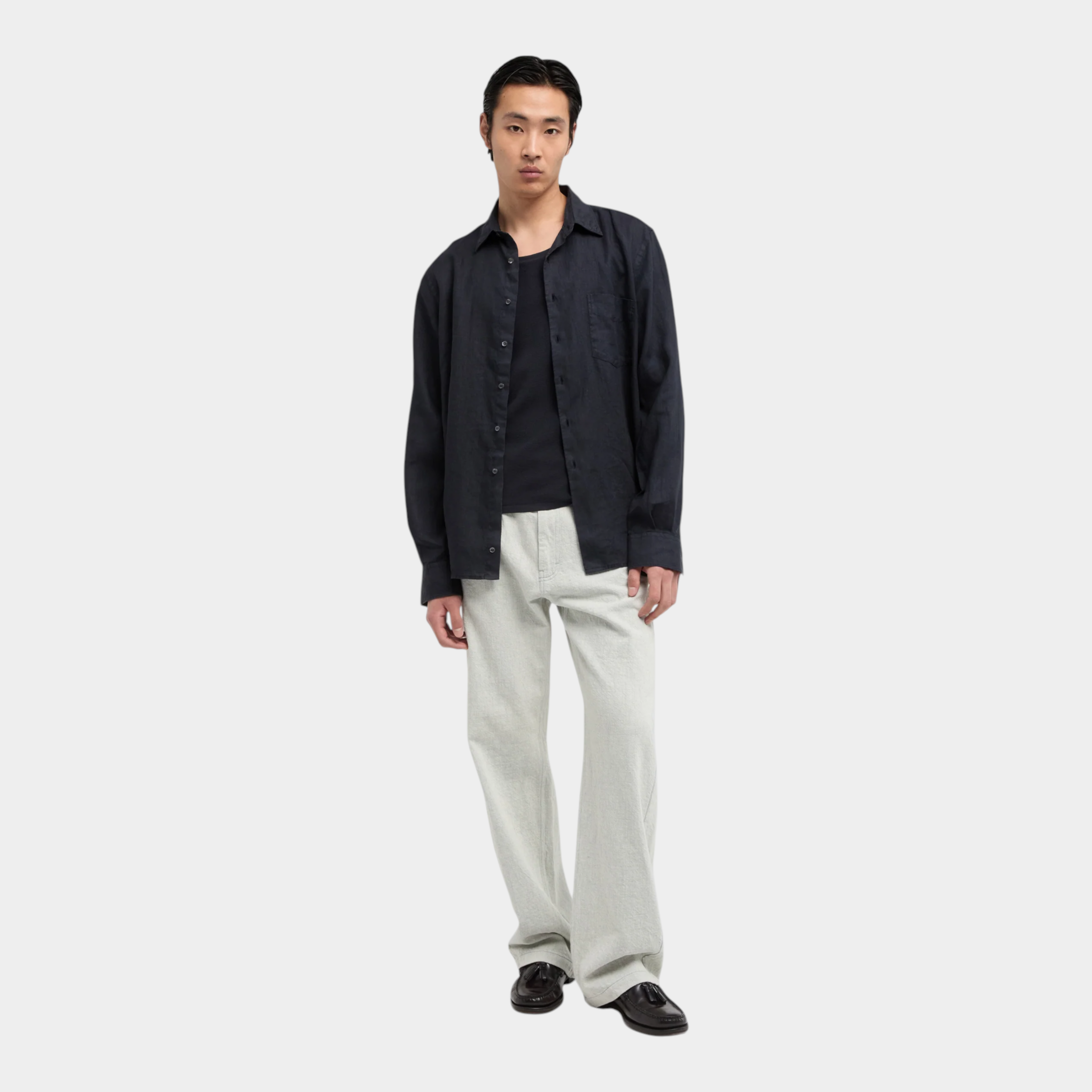Aspesi Camicia Sedici in lino con taschino - BLu