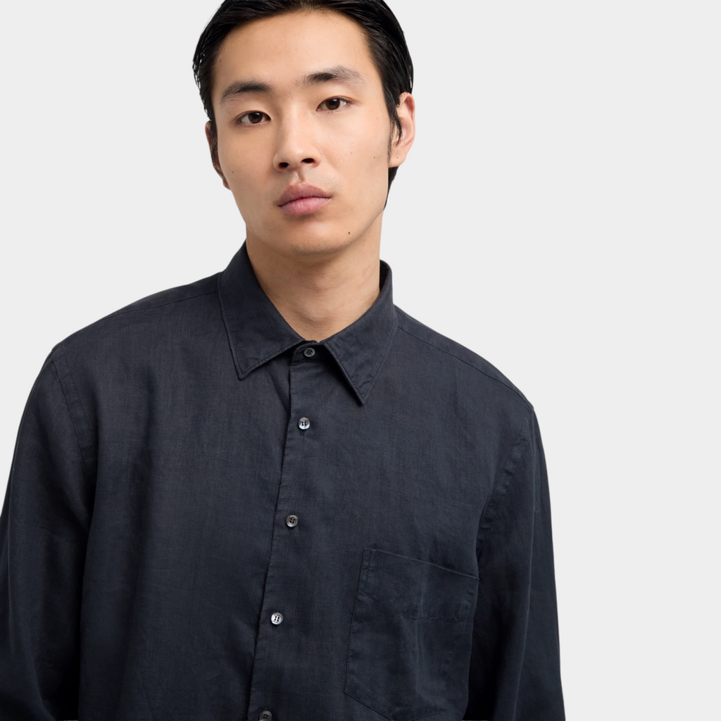 Aspesi Camicia Sedici in lino con taschino - BLu