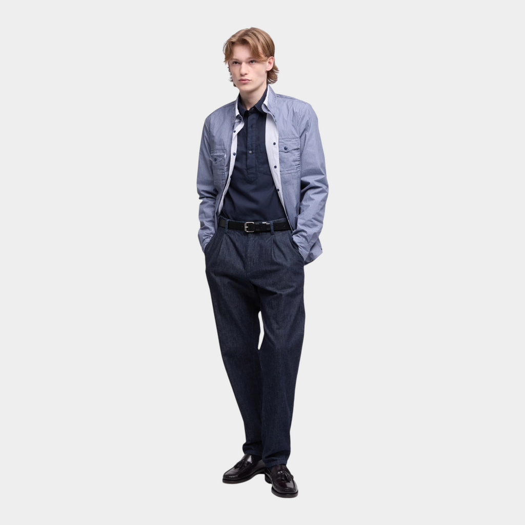 Aspesi Camicia Richiusa in lino con taschino - Blu
