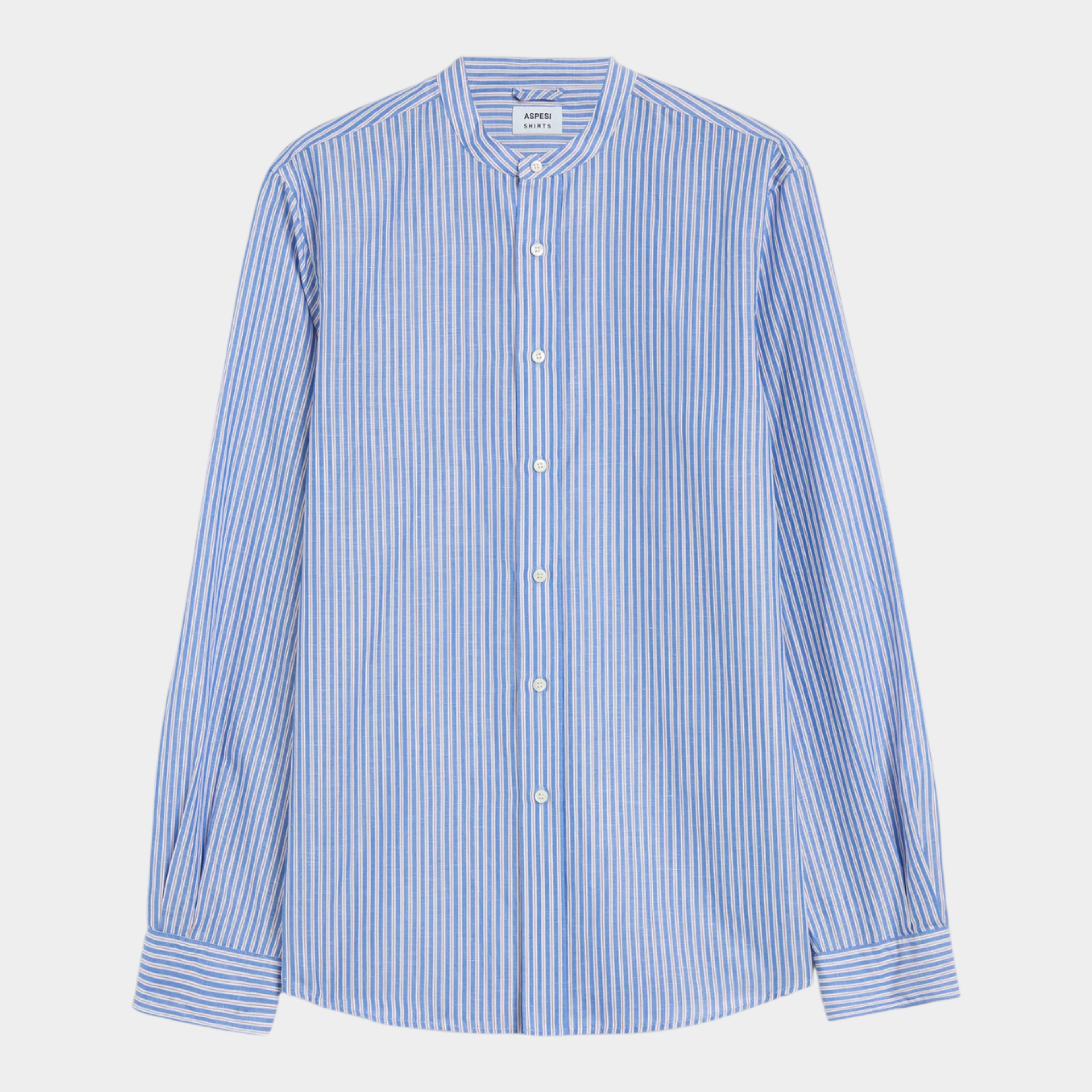 Aspesi Camicia Cotone e Lino Rigata alla coreana - Blu