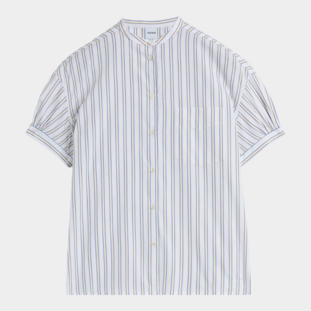 Aspesi Camicia manica corta a righe - Bianco/Giallo
