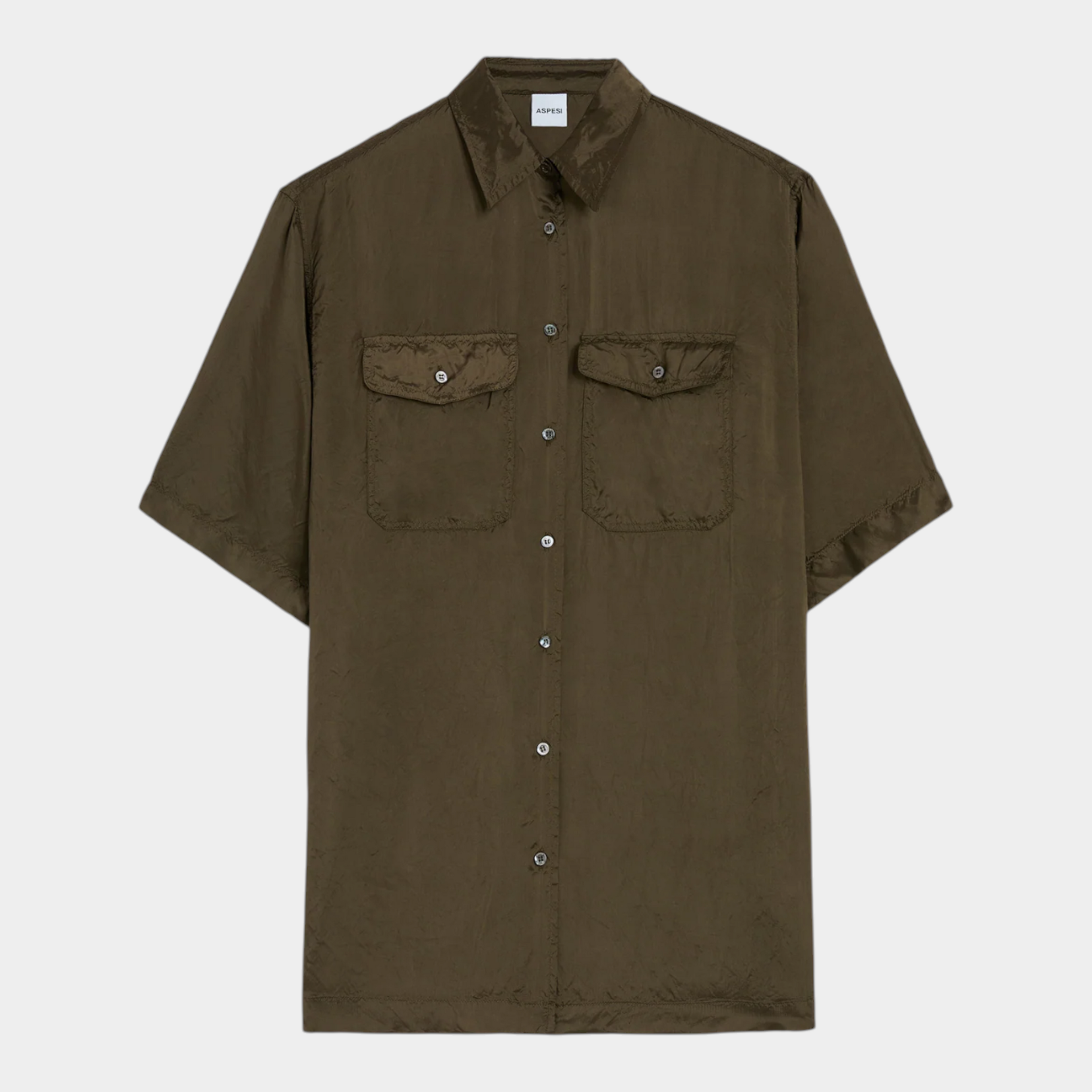 Aspesi Camicia lunga in viscosa finissaggio lavato - Verde Militare
