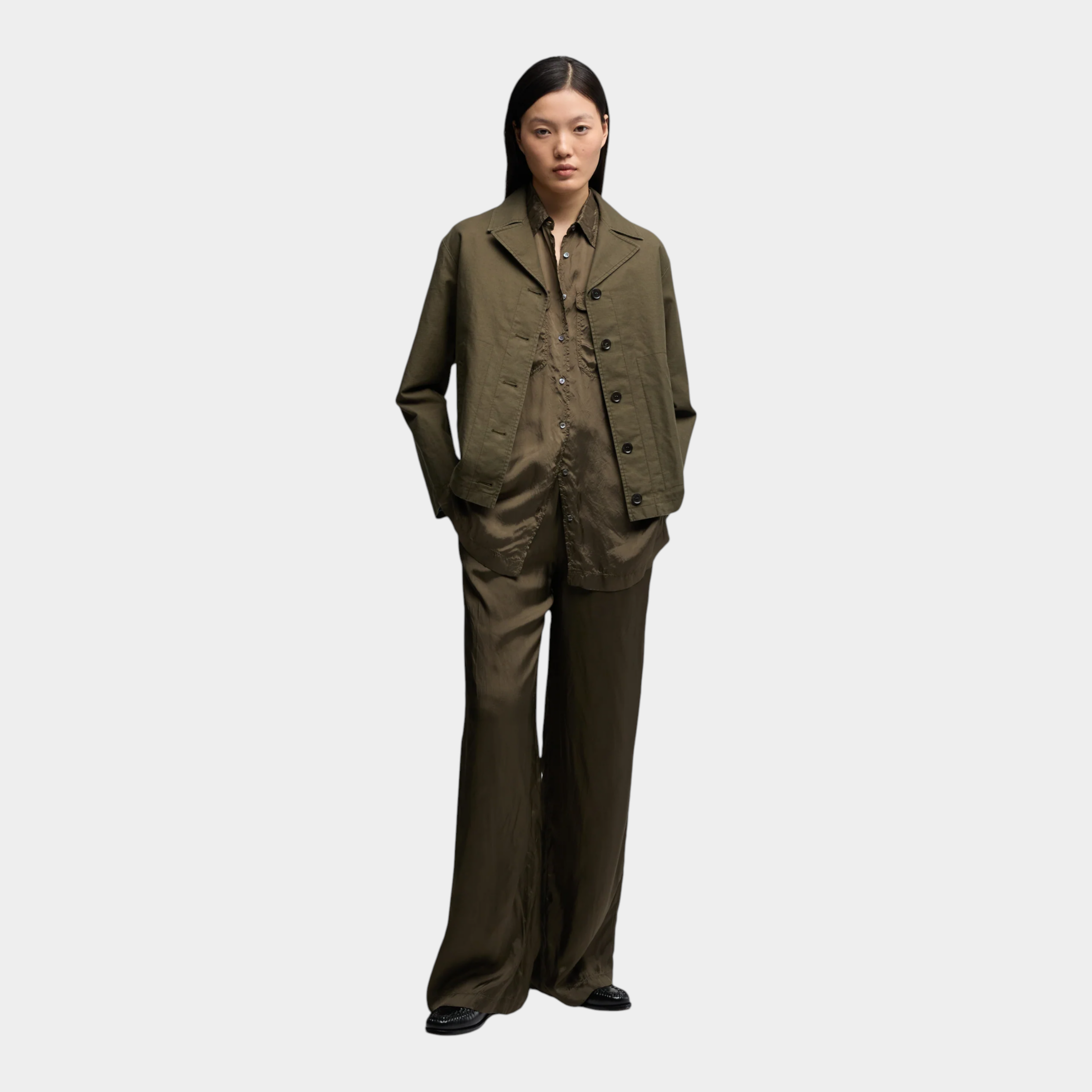 Aspesi Camicia lunga in viscosa finissaggio lavato - Verde Militare