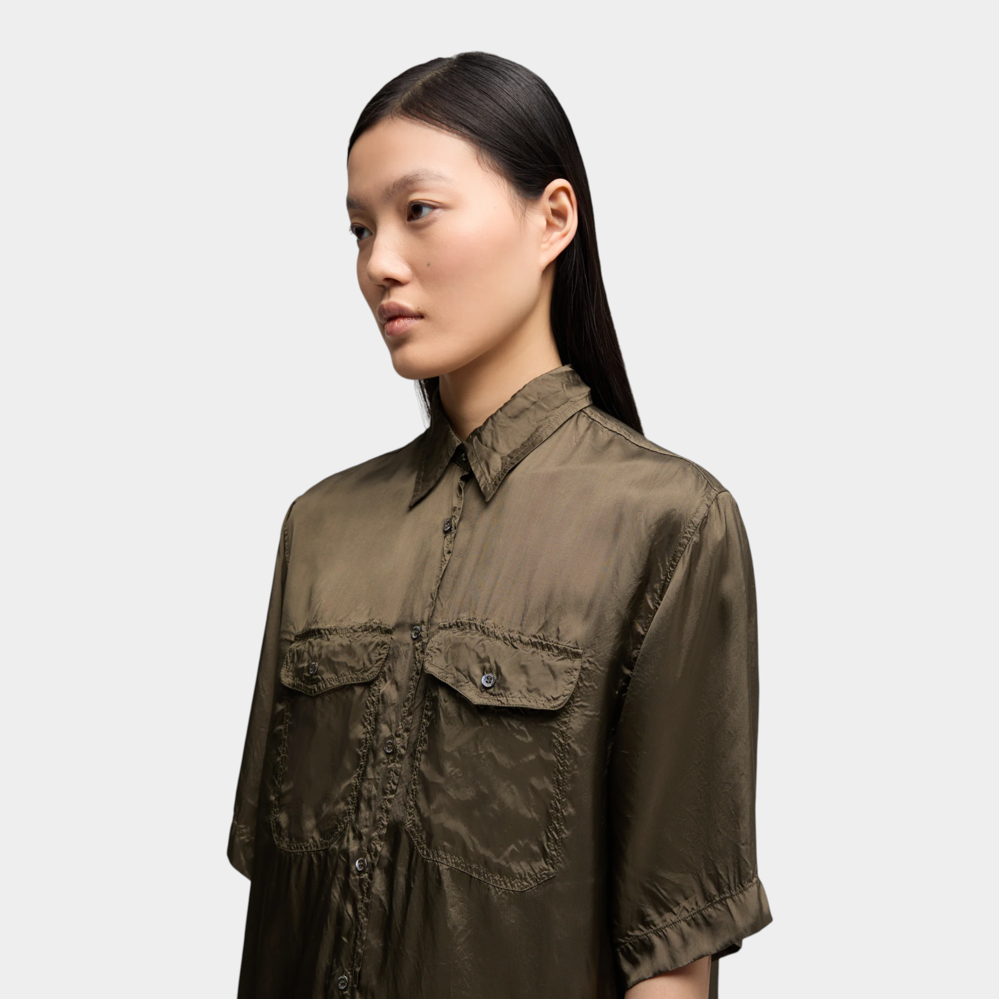 Aspesi Camicia lunga in viscosa finissaggio lavato - Verde Militare