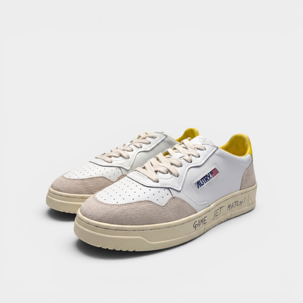 Autry Sneakers Medalist in pelle e suede con Lettering - Bianco e Giallo