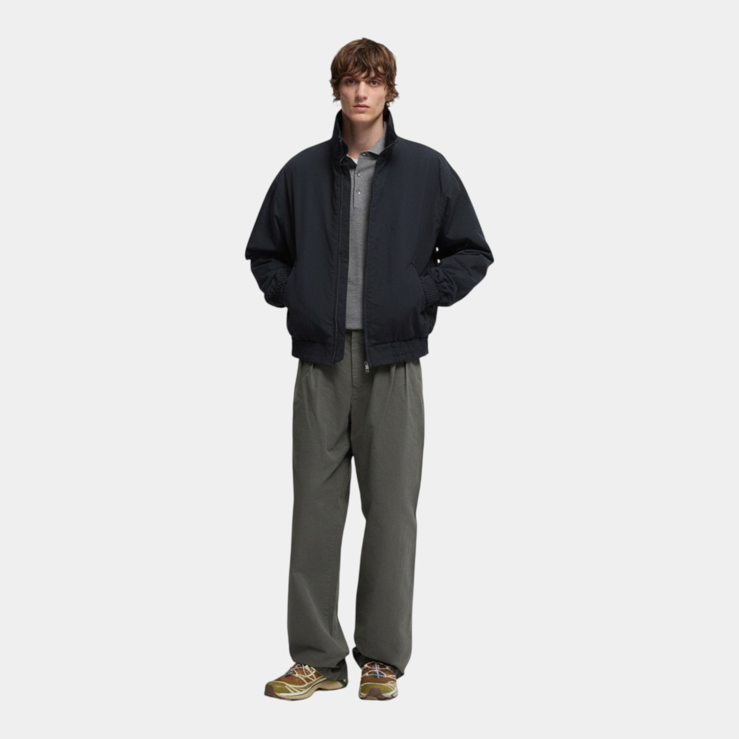ASPESI - Aspesi Bomber in tela drywax - Blu scuro/2 - Hubert Humangoods