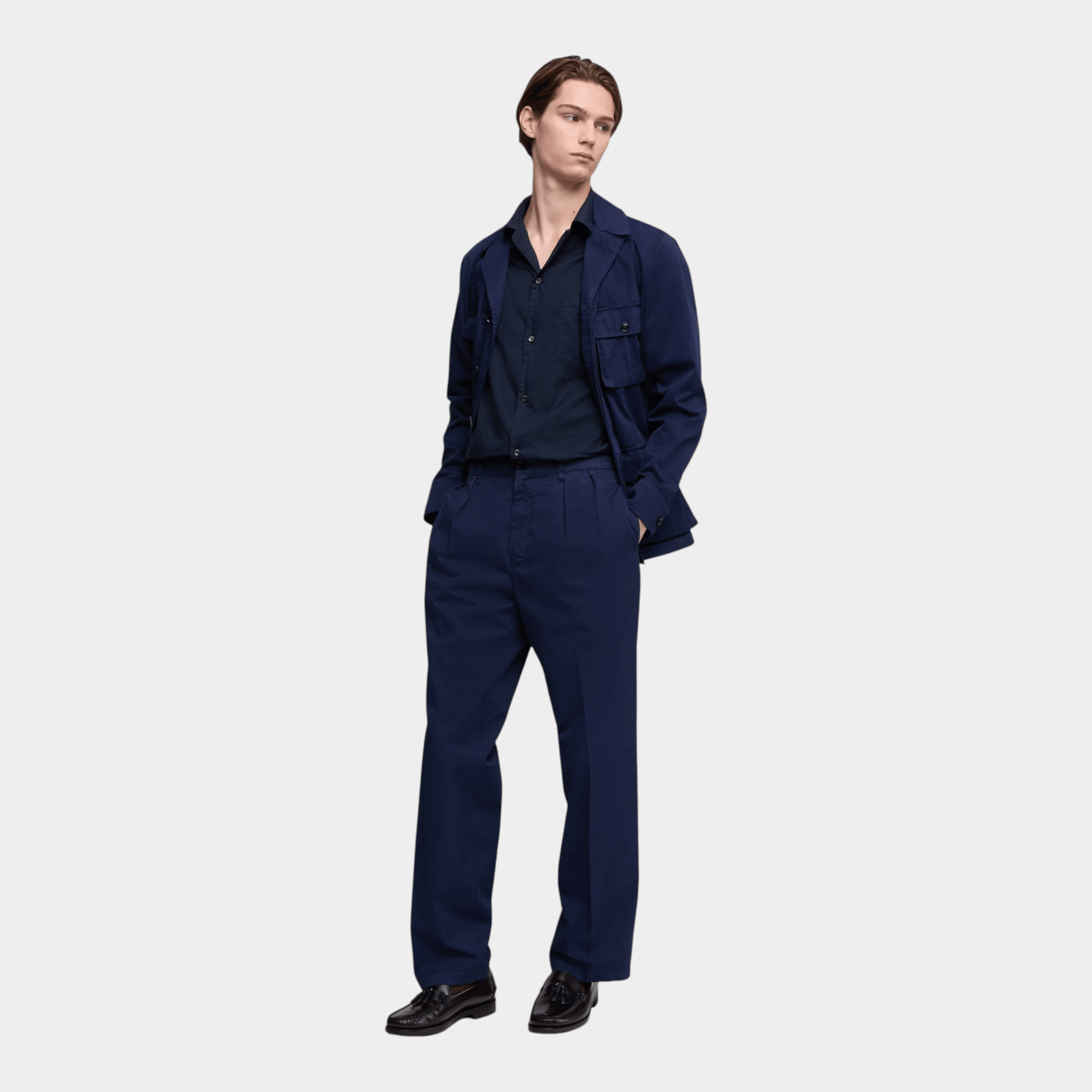 ASPESI - Aspesi Camicia bowling in voile di cotone - Blu/2 - Hubert Humangoods