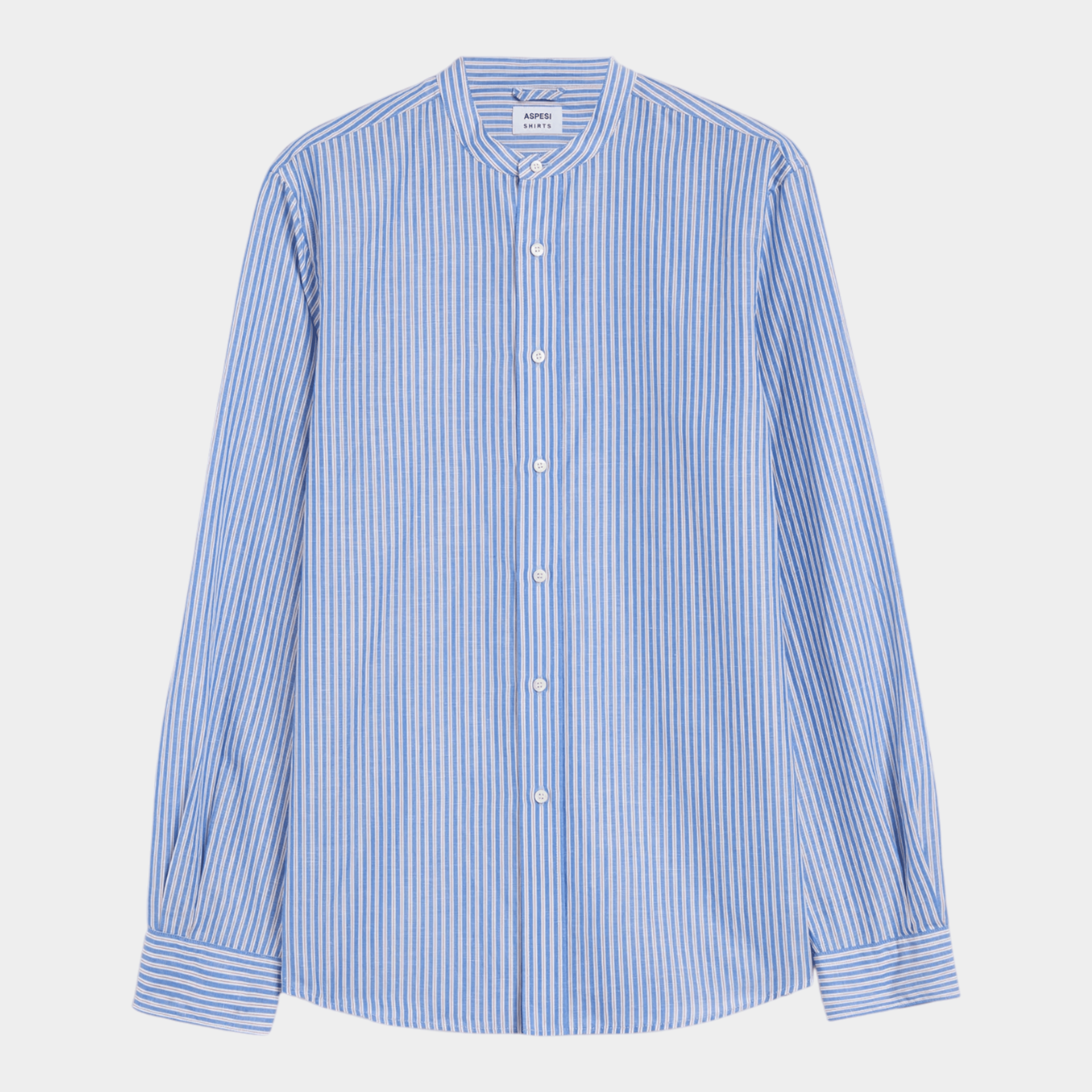 ASPESI - Aspesi Camicia Cotone e Lino Rigata alla coreana - Blu/1 - Hubert Humangoods