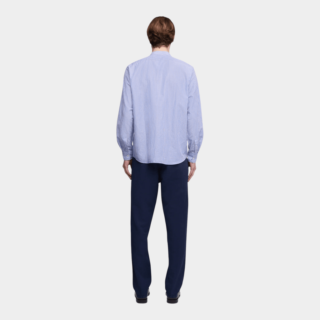 ASPESI - Aspesi Camicia Cotone e Lino Rigata alla coreana - Blu/3 - Hubert Humangoods