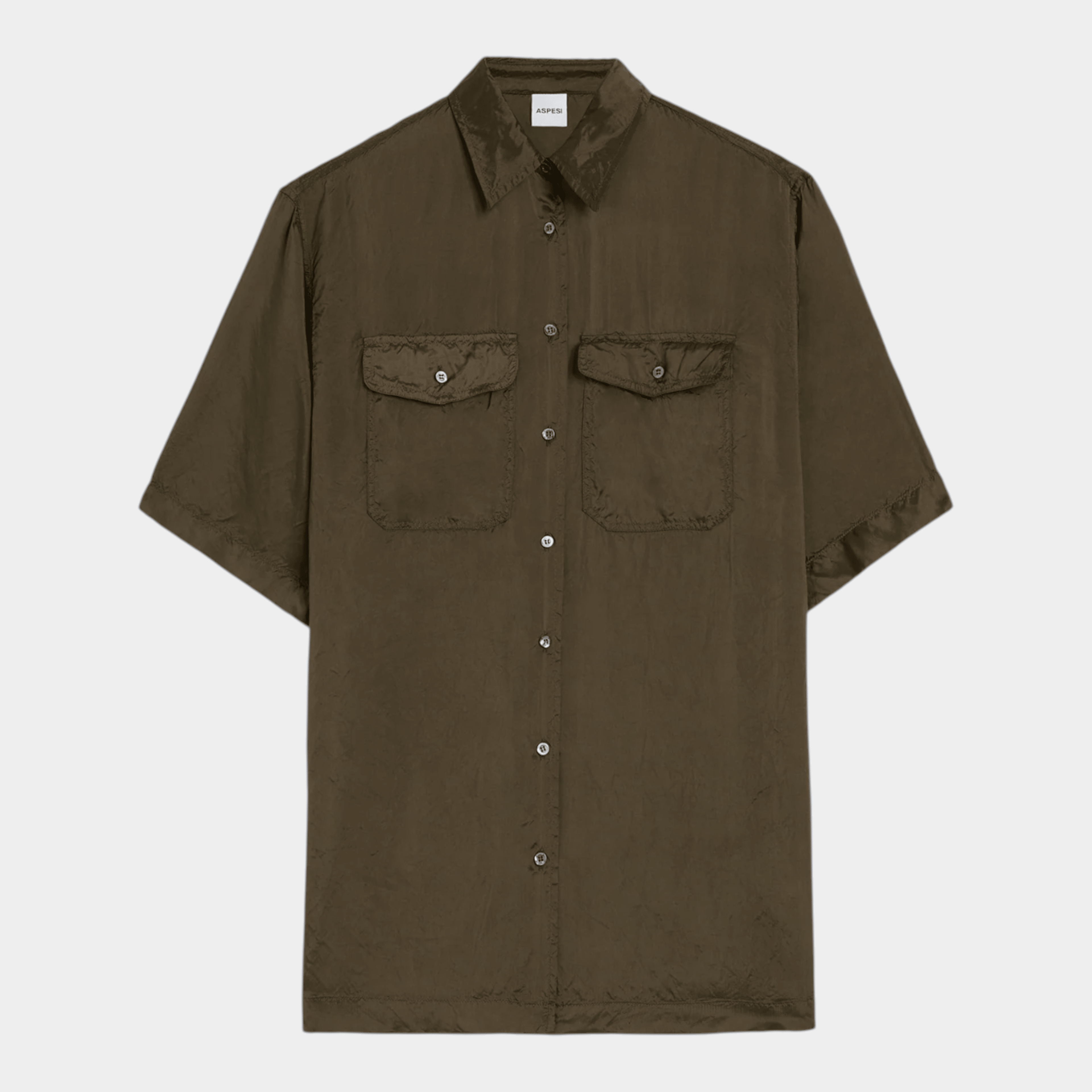ASPESI - Aspesi Camicia lunga in viscosa finissaggio lavato - Verde Militare/1 - Hubert Humangoods