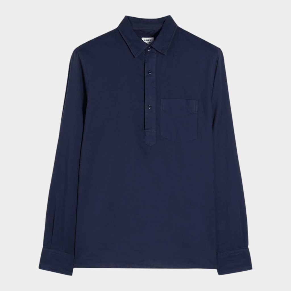 ASPESI - Aspesi Camicia Richiusa in lino con taschino - Blu/1 - Hubert Humangoods