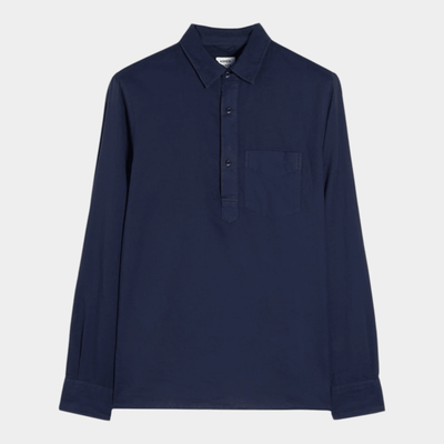 Aspesi Camicia Richiusa in lino con taschino - Blu