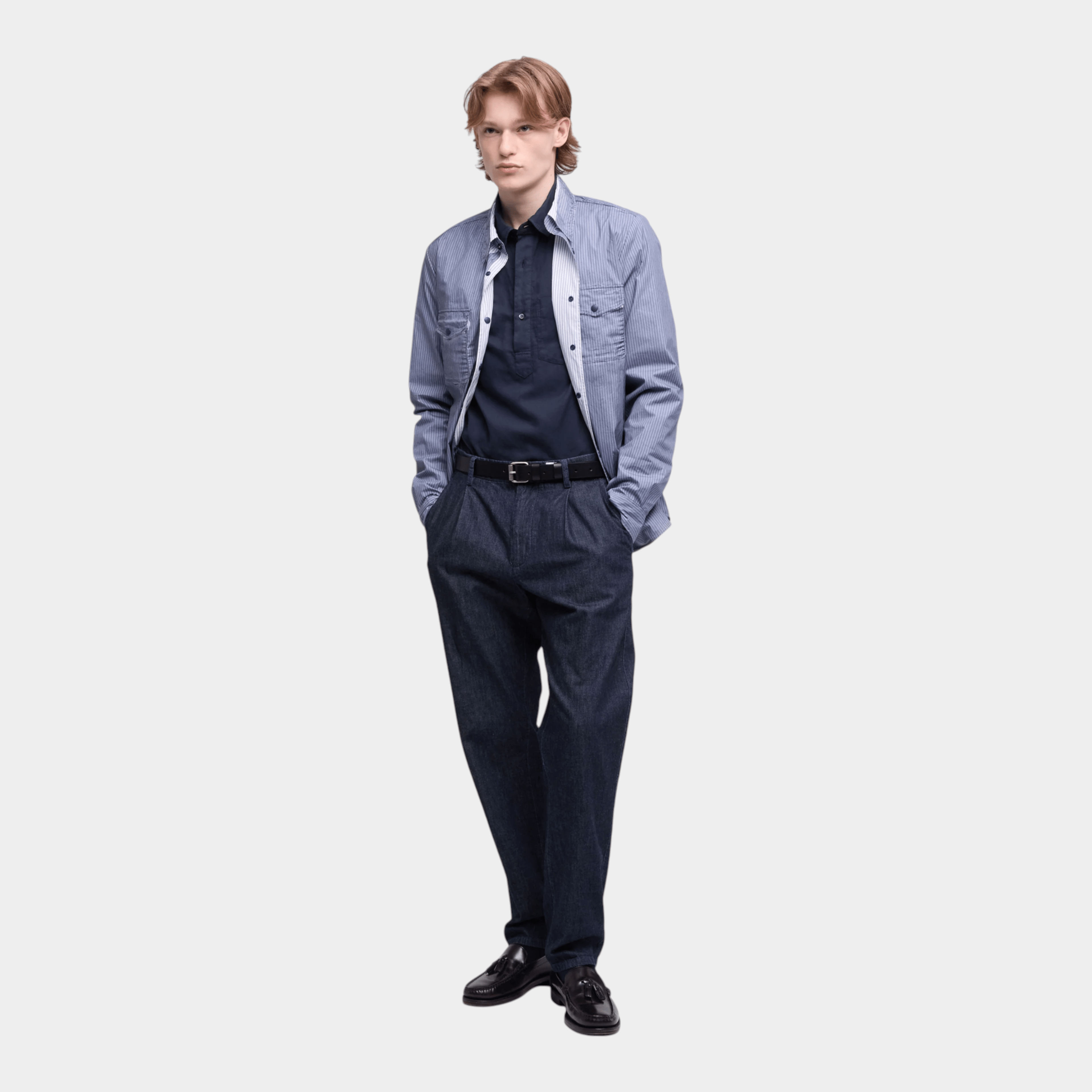 ASPESI - Aspesi Camicia Richiusa in lino con taschino - Blu/2 - Hubert Humangoods