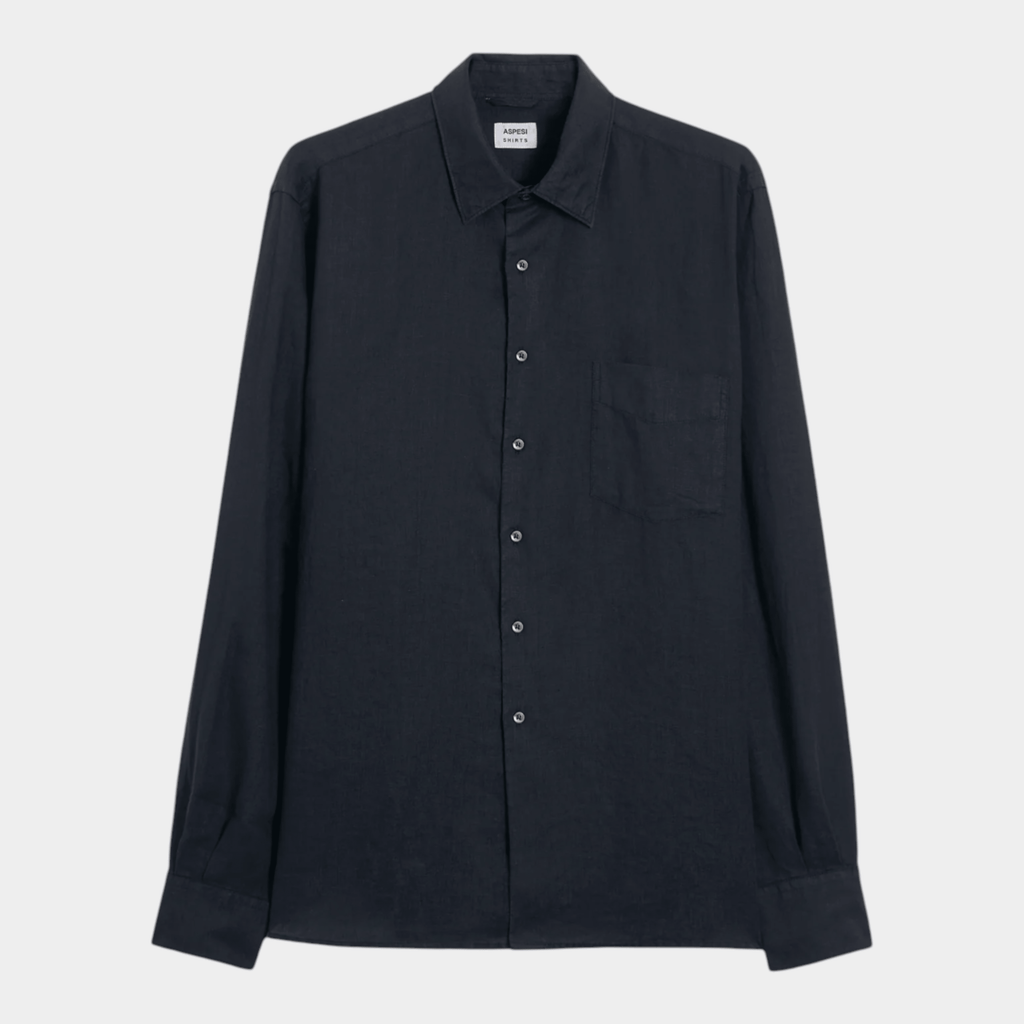 ASPESI - Aspesi Camicia Sedici in lino con taschino - BLu/1 - Hubert Humangoods