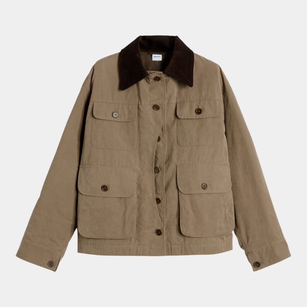 ASPESI Aspesi Giubbotto in tela con colletto in velluto - Tortora - Hubert Humangoods