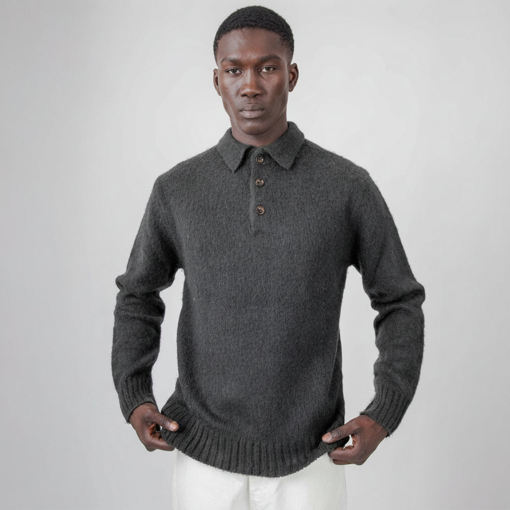 ASPESI - Aspesi Maglia Polo in lana grattata - Antracite/3 - Hubert Humangoods