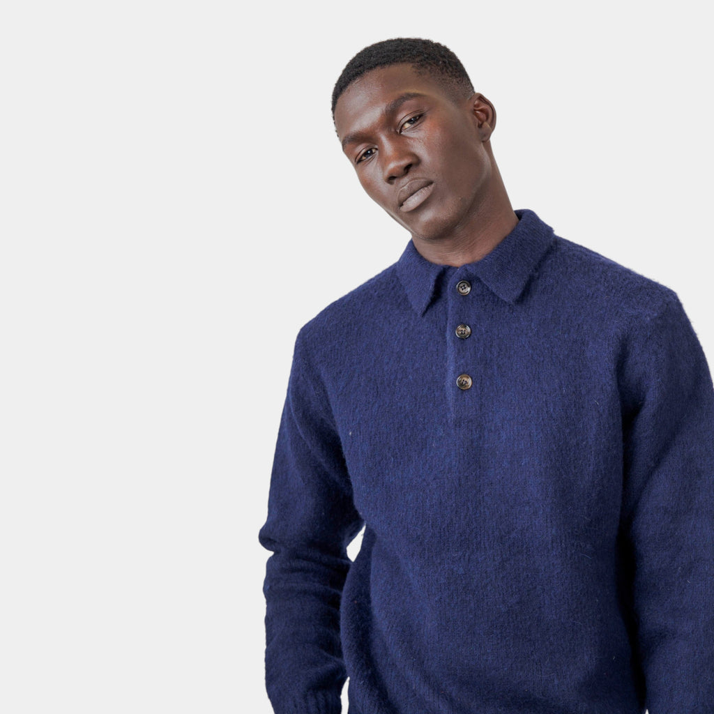 ASPESI - Aspesi Maglia Polo in lana grattata - Blu/5 - Hubert Humangoods