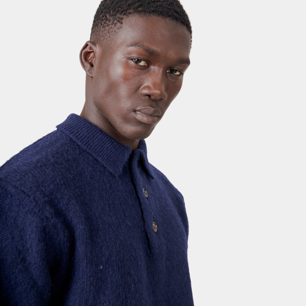 ASPESI - Aspesi Maglia Polo in lana grattata - Blu/3 - Hubert Humangoods