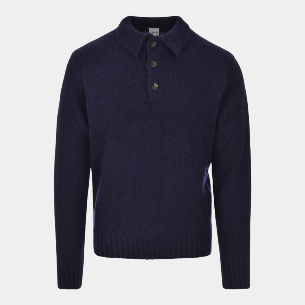 ASPESI - Aspesi Maglia Polo in lana grattata - Blu/1 - Hubert Humangoods