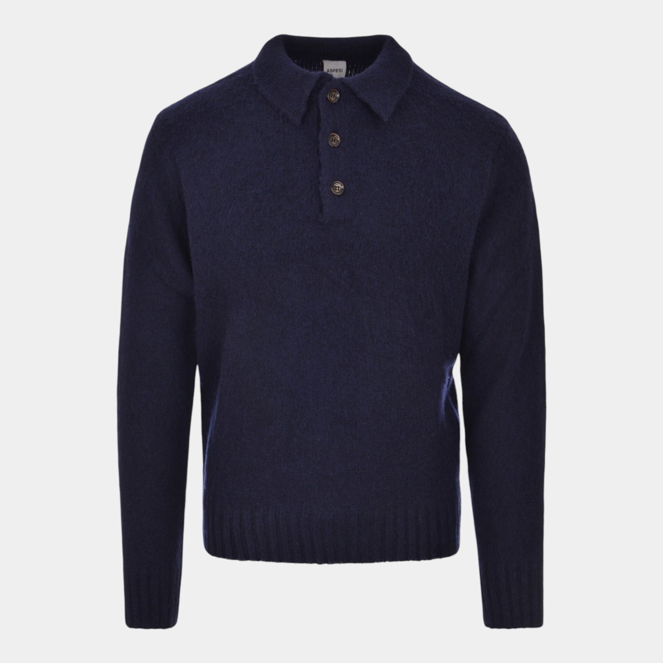 ASPESI - Aspesi Maglia Polo in lana grattata - Blu/1 - Hubert Humangoods