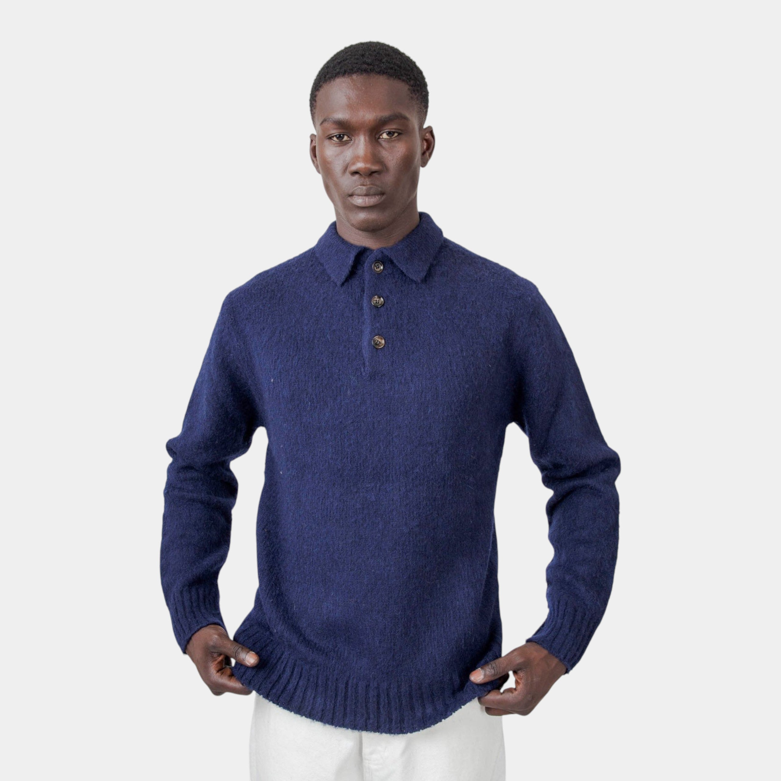ASPESI - Aspesi Maglia Polo in lana grattata - Blu/2 - Hubert Humangoods