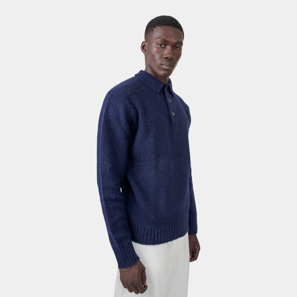 ASPESI - Aspesi Maglia Polo in lana grattata - Blu/6 - Hubert Humangoods