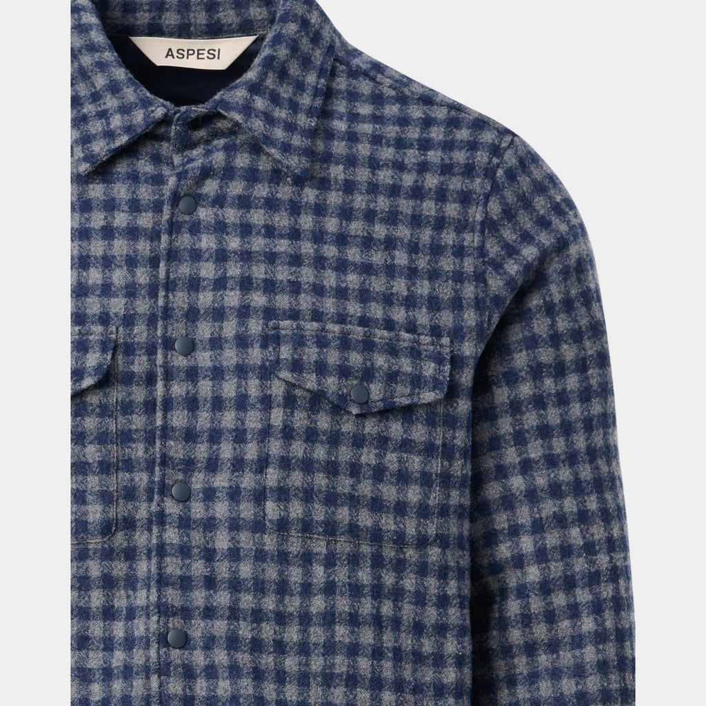 ASPESI - Aspesi Overshirt in lana check - Grigio/Blu/3 - Hubert Humangoods
