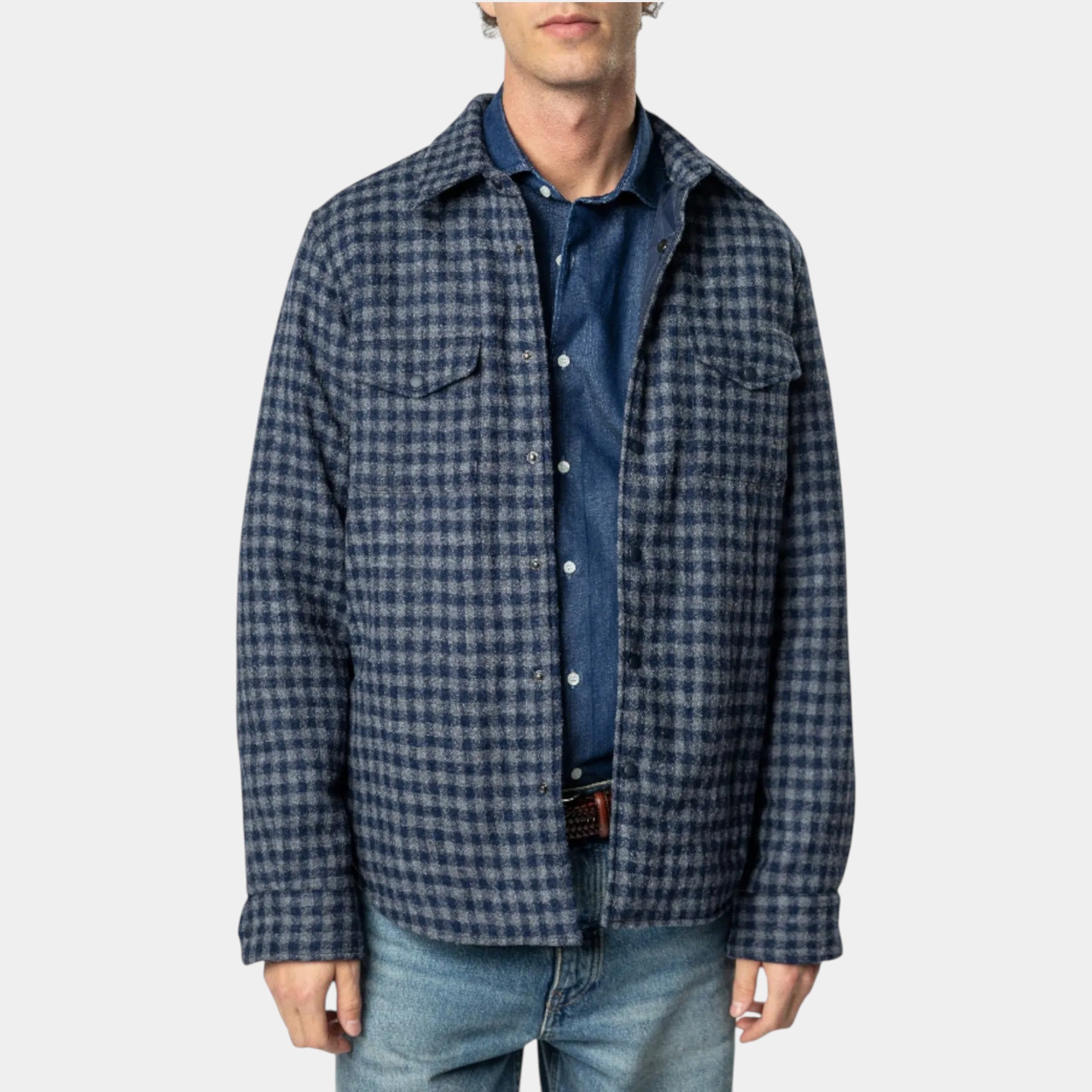 ASPESI - Aspesi Overshirt in lana check - Grigio/Blu/2 - Hubert Humangoods