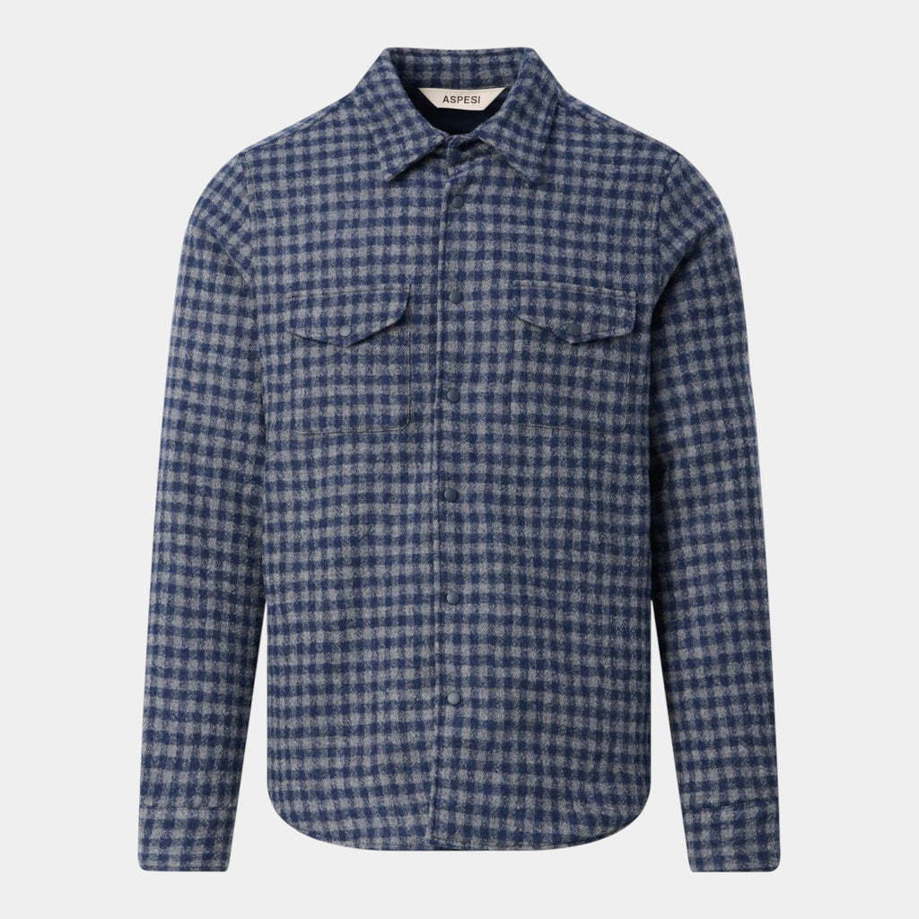 ASPESI - Aspesi Overshirt in lana check - Grigio/Blu/1 - Hubert Humangoods