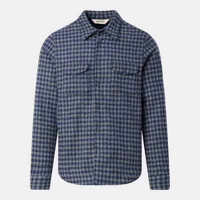 Aspesi Overshirt in lana check - Grigio/Blu