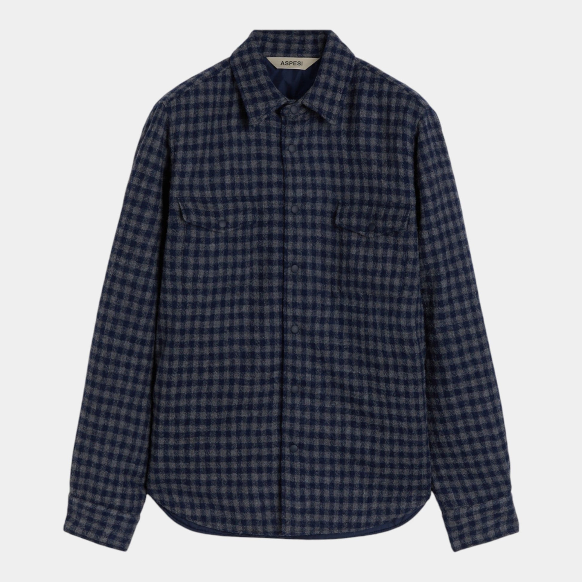 ASPESI Aspesi Overshirt in lana check - Grigio/Blu - Hubert Humangoods