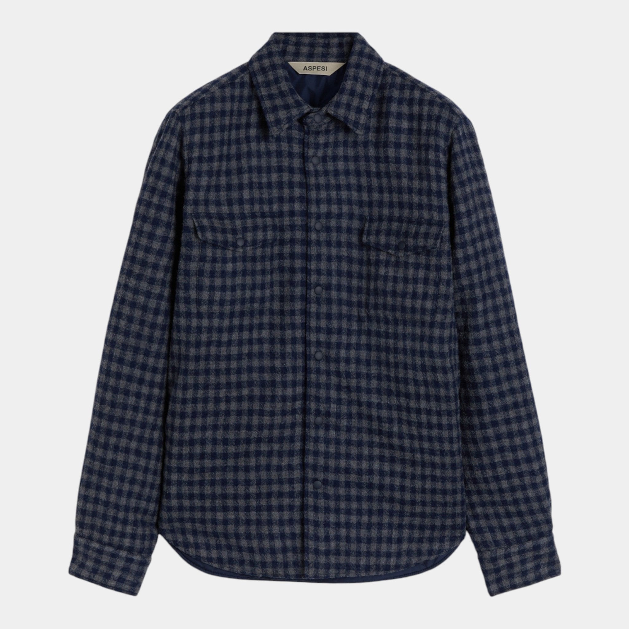 ASPESI Aspesi Overshirt in lana check - Grigio/Blu - Hubert Humangoods
