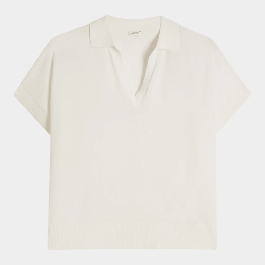 ASPESI - Aspesi Polo scollo V in puro cotone - Bianco/1 - Hubert Humangoods