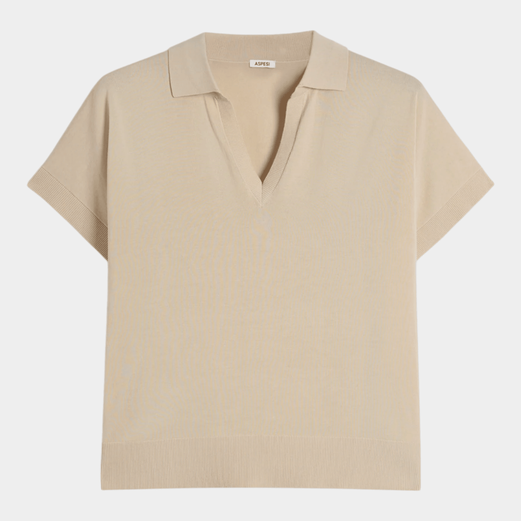 ASPESI - Aspesi Polo scollo V in puro cotone - Sabbia/1 - Hubert Humangoods